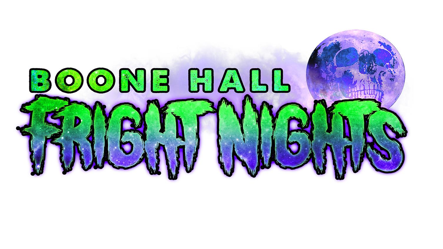 logo that says Boone Hall Fright Night in green text