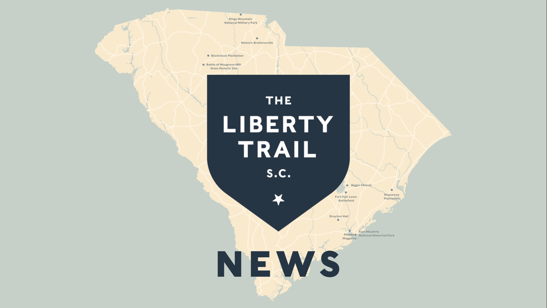 A map of South Carolina with The Liberty Trail logo over it and the word News