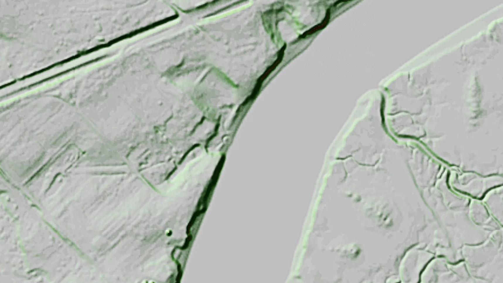 LiDAR image showing Confederate battery