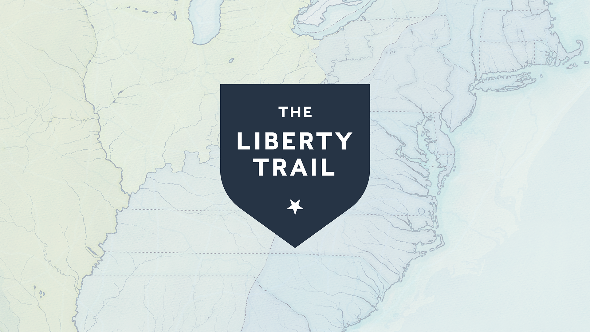 The Liberty Trail Logo over a map of the Eastern Side of the United States