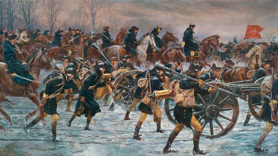 Washington leading troops through the snow