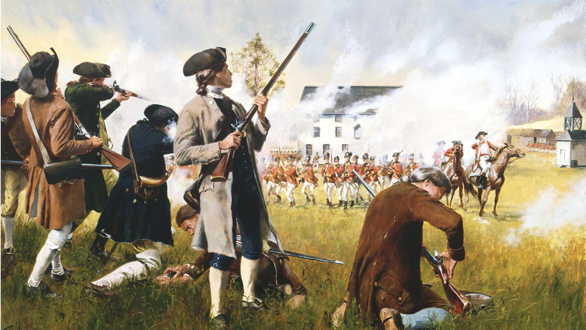 Lexington Militia hold the line against British Regulars