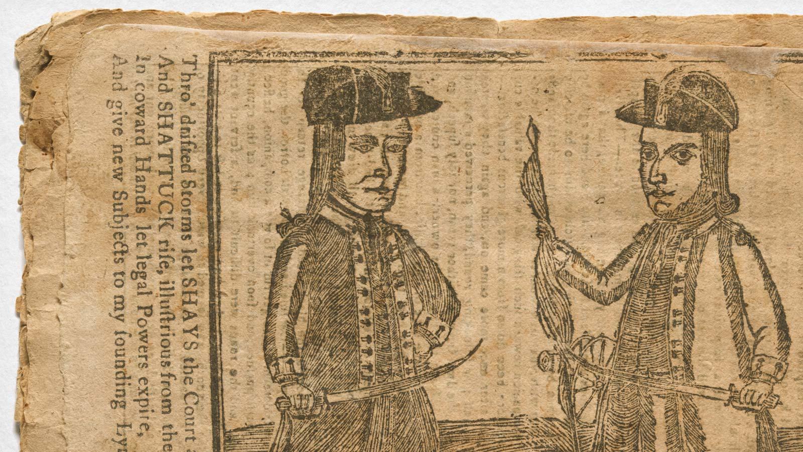 Relief cut on paper of Daniel Shays and Job Shattuck