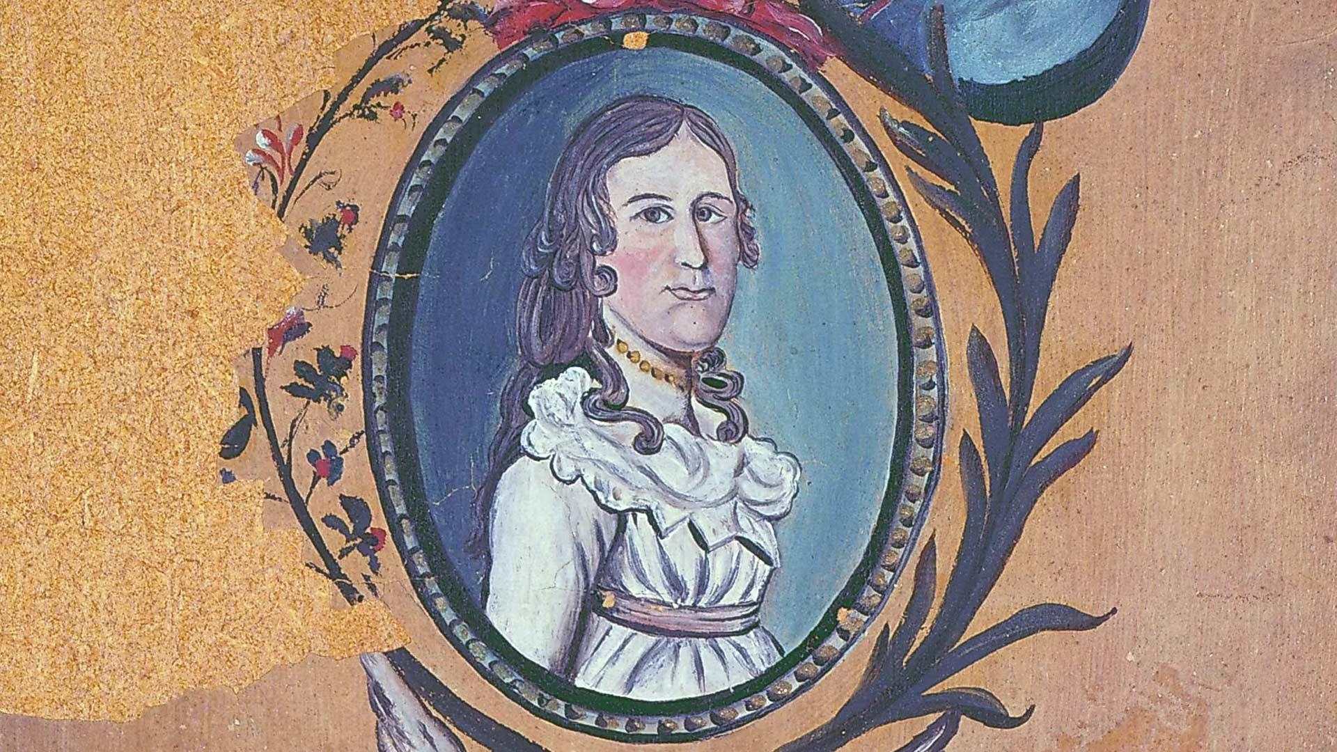 An oil painting of a young woman