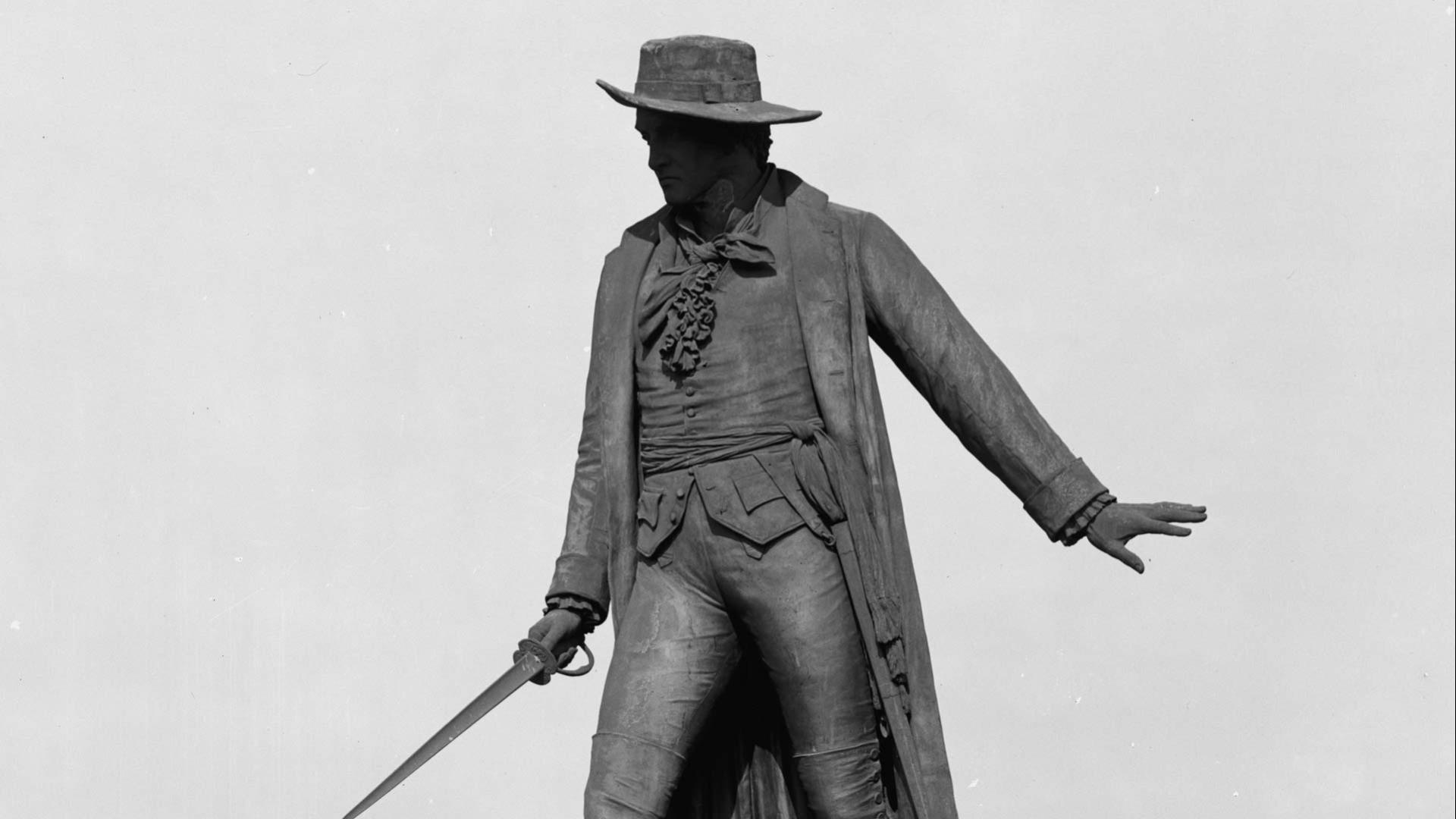 A photograph of the William Prescott statue in Charlestown, Mass.