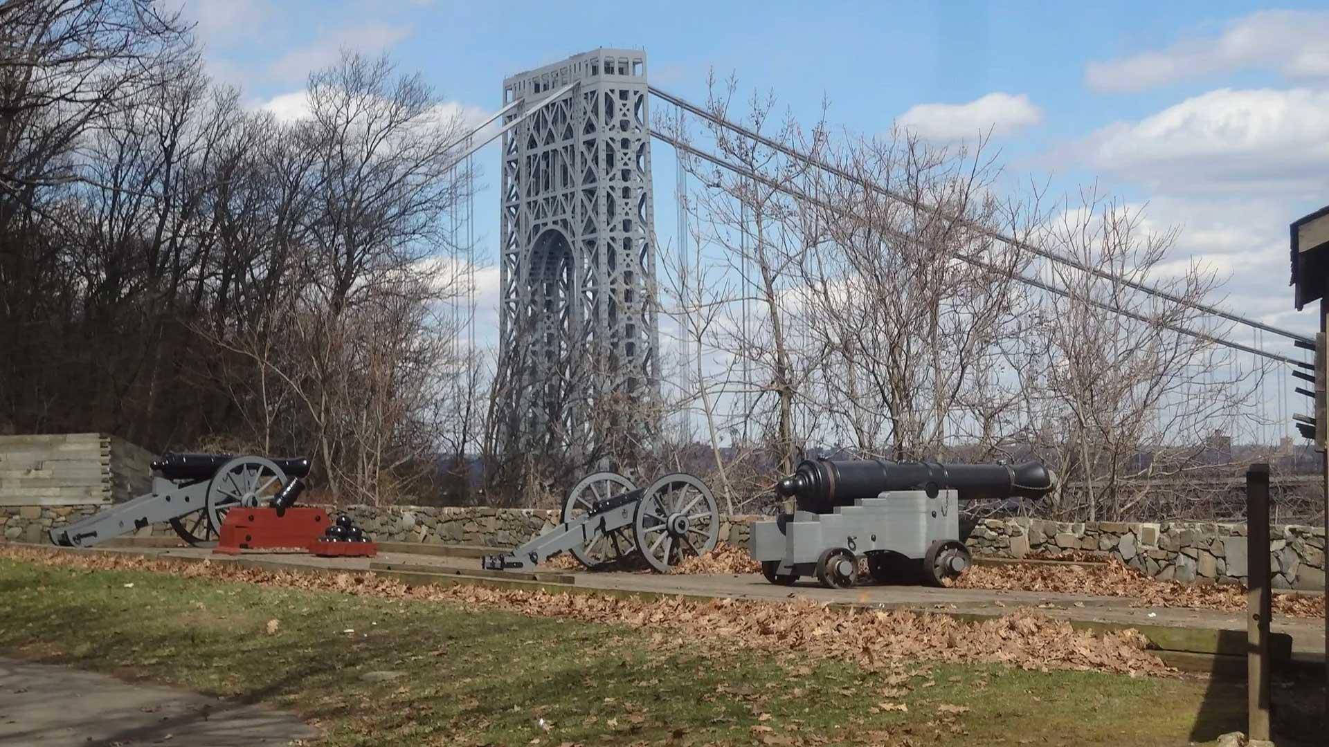 Cannons at Fort Lee overlooking the Washington Bridge in Autumn