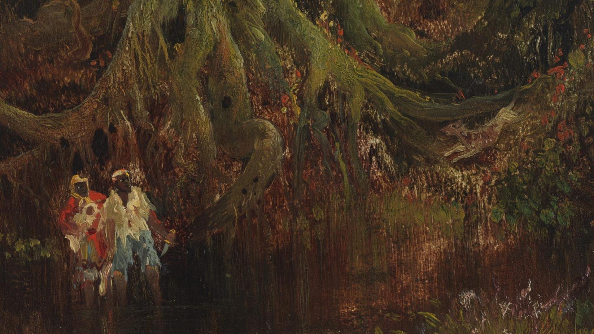 Depiction of the Great Dismal Swamp by Thomas Moran in Slave Hunt