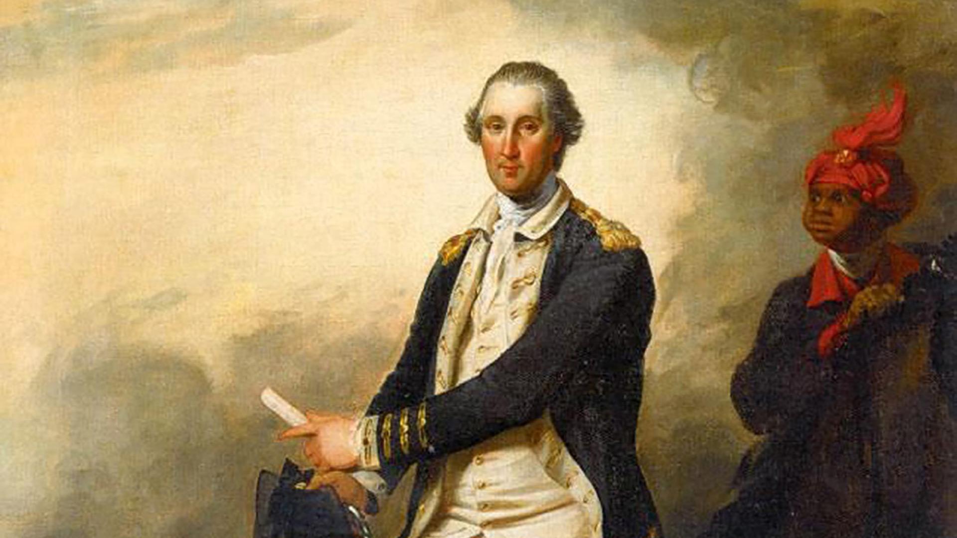 William Lee stands to the side of George Washington in a painting by John Trumbull