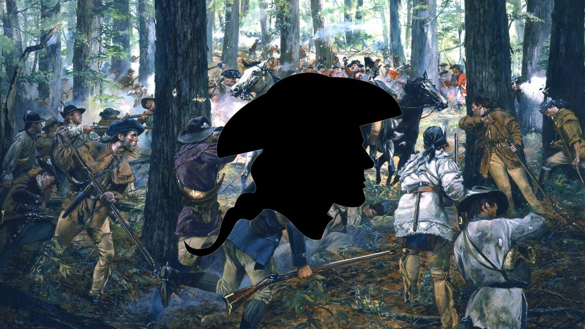 Placeholder image for Benjamin Cleveland depicting a silhouette over the Battle of King's Mountain