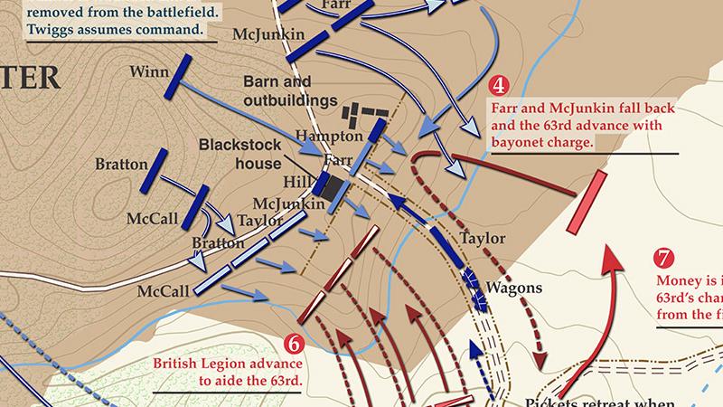 Map of the Revolutionary War Battle at Blackstock's Farm, SC Nov 20, 1780