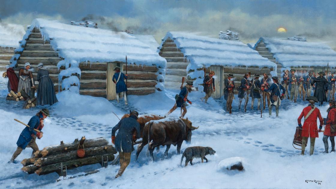 Painting of the Morristown Winter Encampment by Keith Rocco