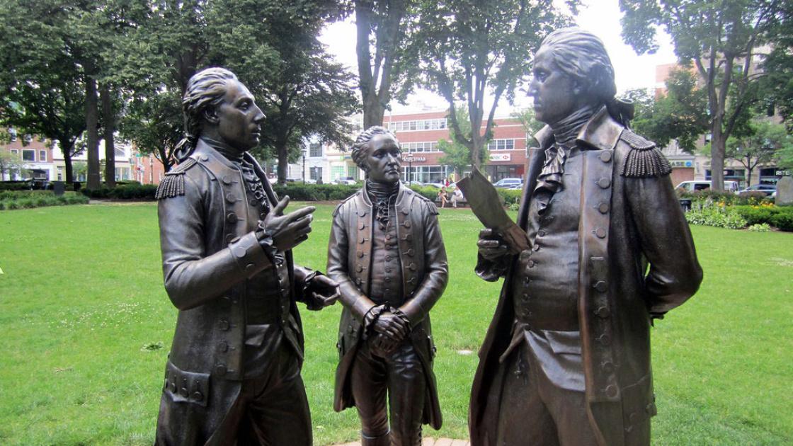 Washington, Hamilton, and Lafayette on the Morristown Green