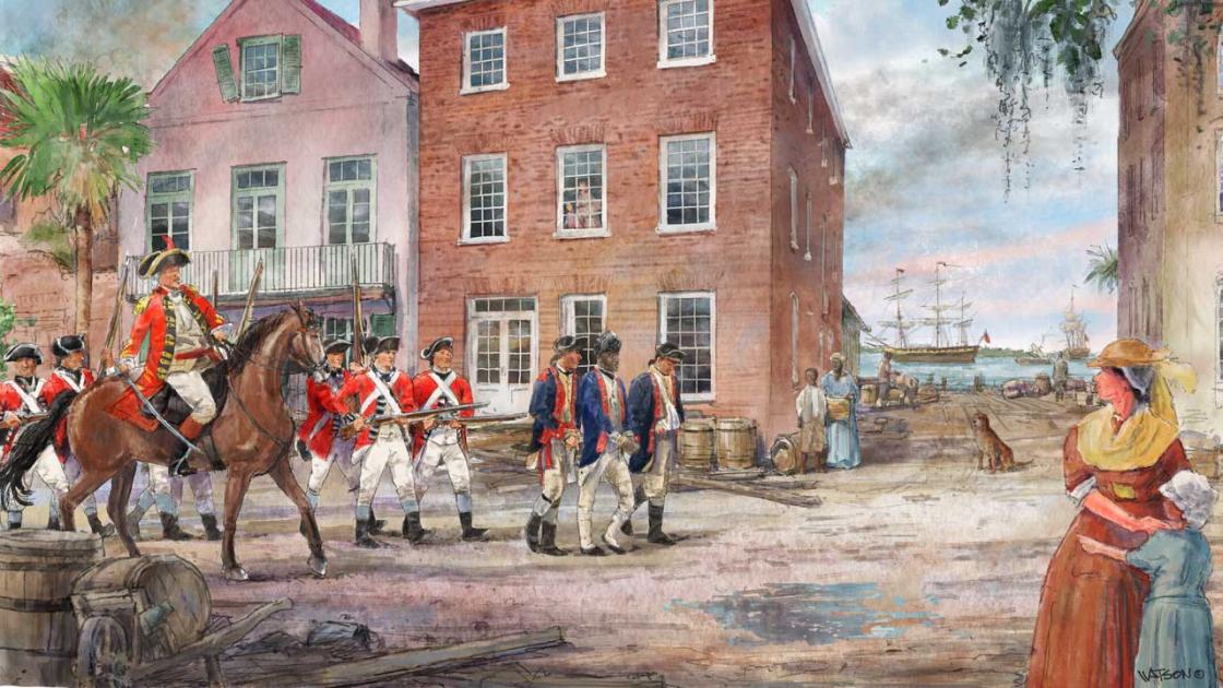 Conclusion of the Siege of Charleston and British occupation painting by Dale Watson