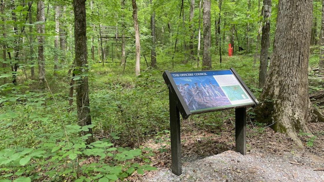 Women at Huck's Defeat Sign at Brattonsville (Stop 5)
