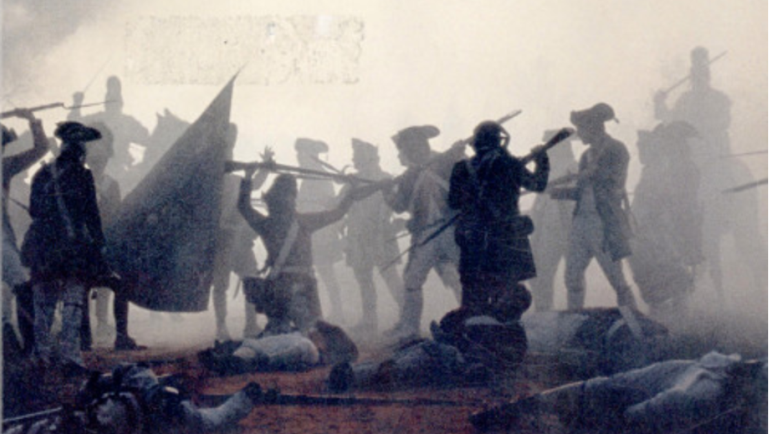 A British soldier is forced to surrender at Cowpens