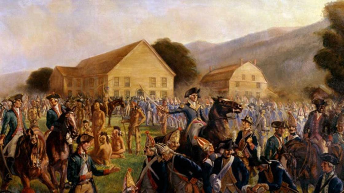 Bennington Battle Mural depicting Officers and Native Americans