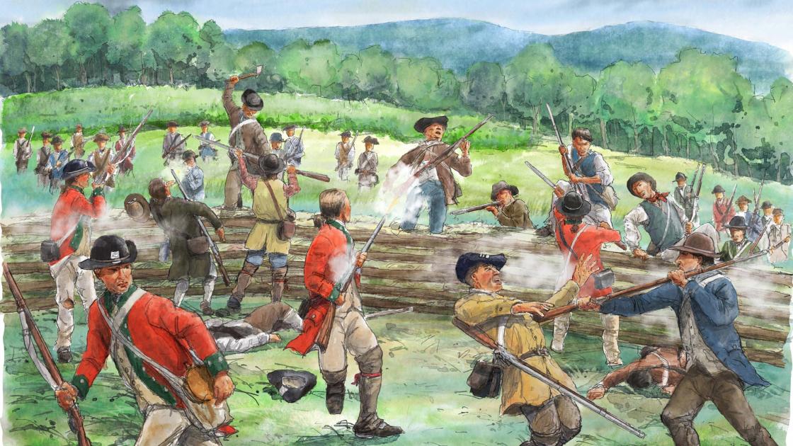 Patriots overwhelm a British position at the Battle of Bennington