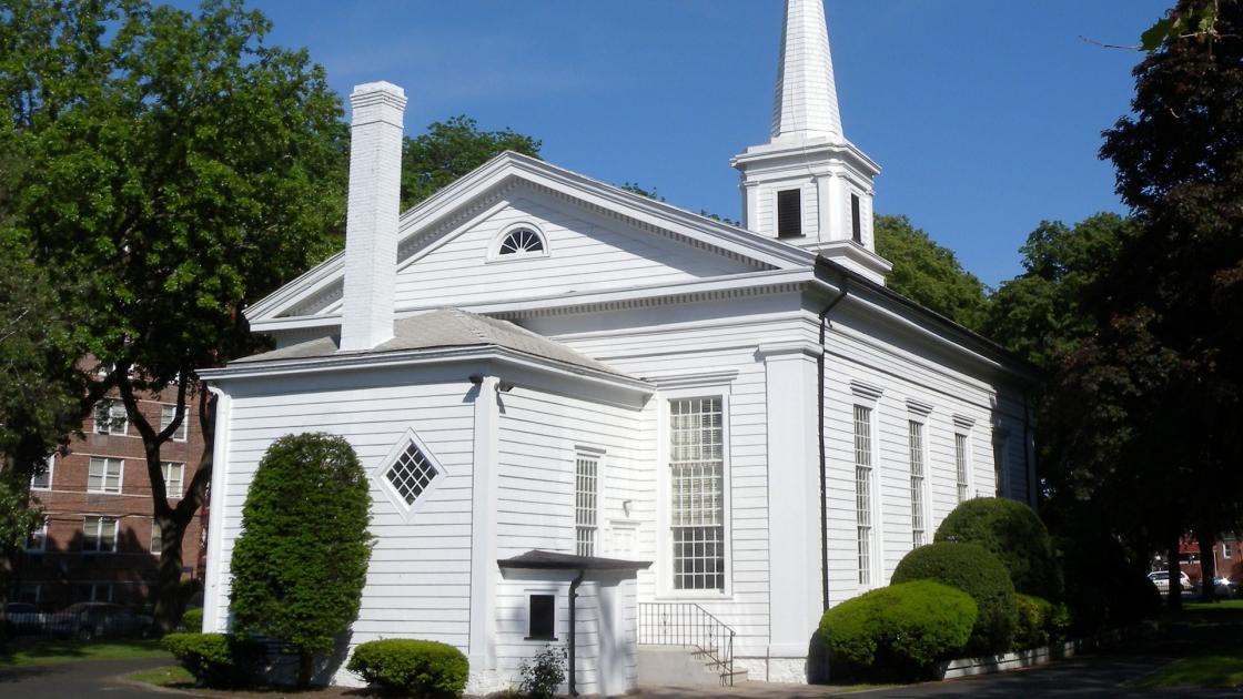Eastern view of the Flatlands Reformed Church, the third structure to occupy this land since 1663