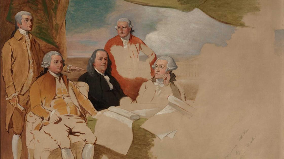 Incomplete depiction of the American delegation at the Treaty of Paris