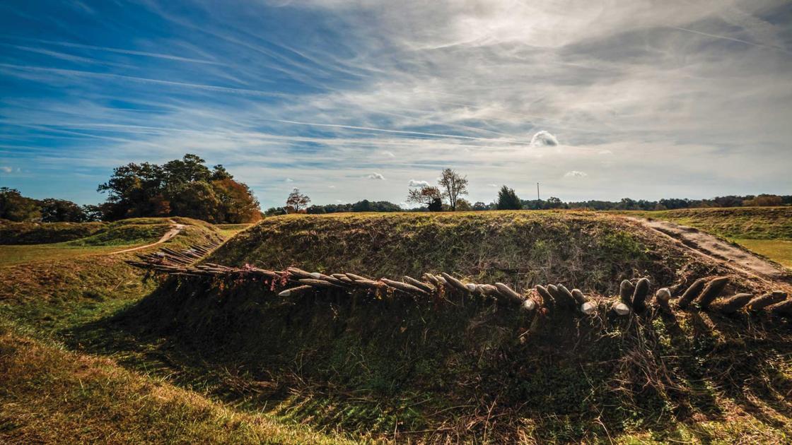 Photograph of earthwork fortifications at Yorktown