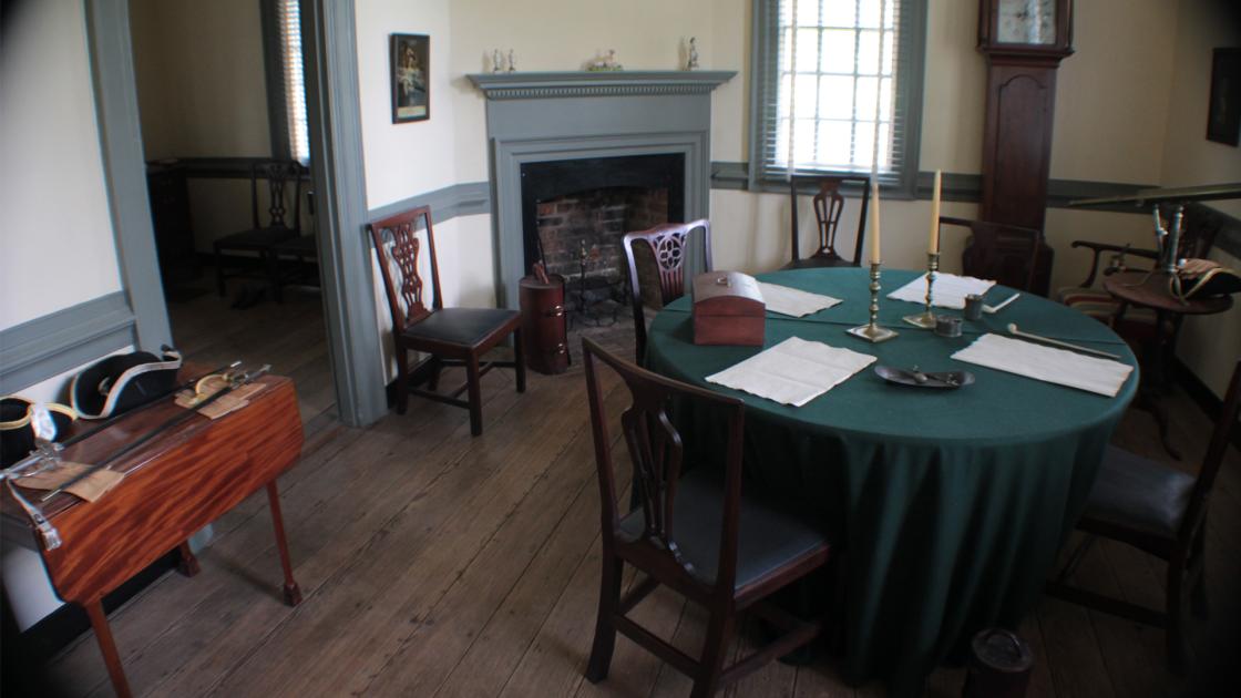 Room of the Moore House decorated in 18th Century furniture