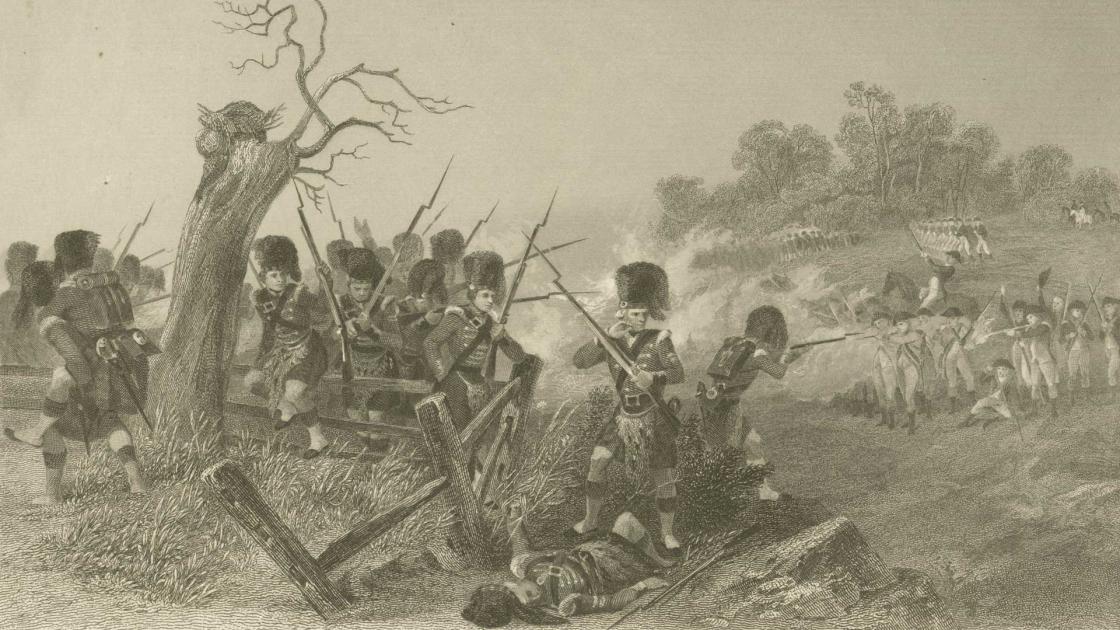 Lithograph depicting highlanders at the Battle of Harlem