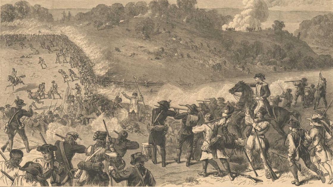 Lithograph depicting the flank maneuver at Harlem Heights