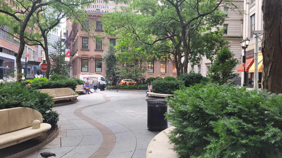 Photograph of a path through Hanover Square in New York City