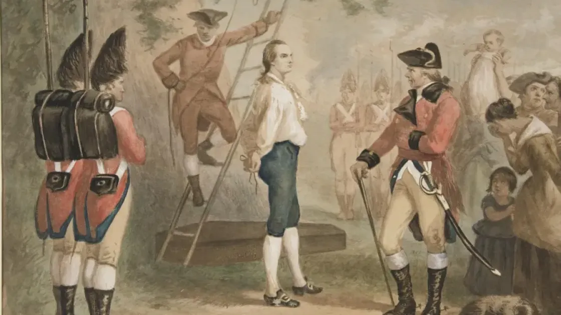 The execution of Revolutionary War spy Nathan Hale by hanging