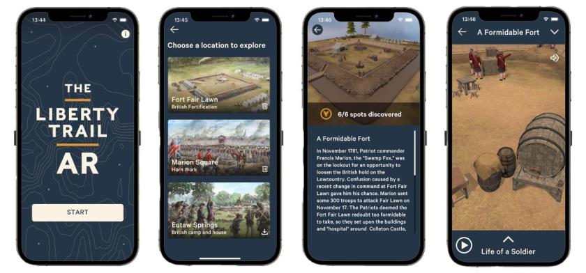 iPhone screenshots of The Liberty Trail AR Experience app